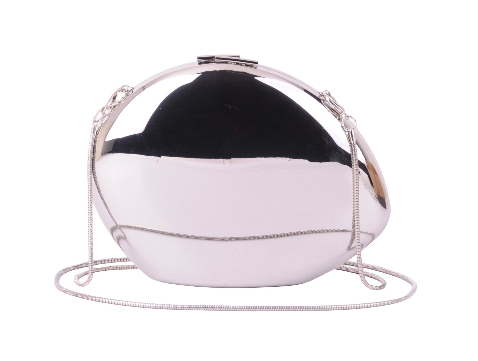1591 - Mirror-Perfect Glamour: Metallic Chrome Bean Clutch - Wholesale Handbag - Most Wanted USA