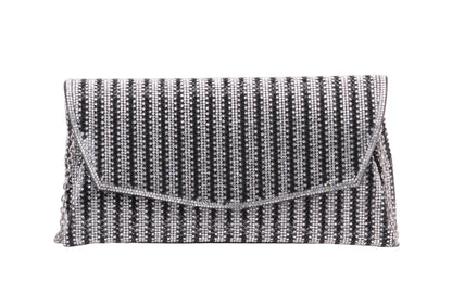 1596-BLACK 1596 - Dazzling Allure: Rhinestone Glam Envelope Clutch with Crossbody Strap - Wholesale Handbag - Most Wanted USA