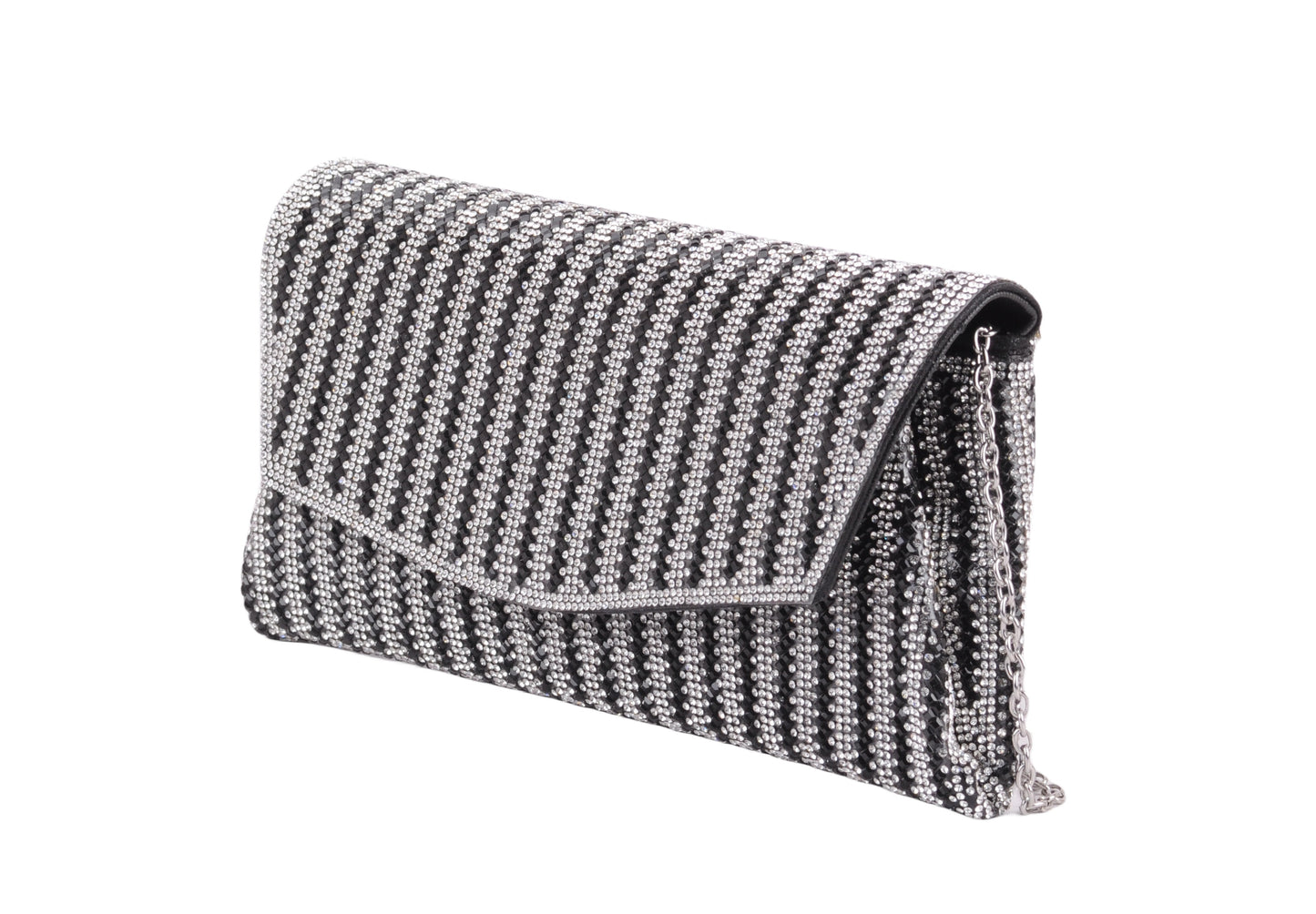 1596 - Dazzling Allure: Rhinestone Glam Envelope Clutch with Crossbody Strap - Wholesale Handbag - Most Wanted USA