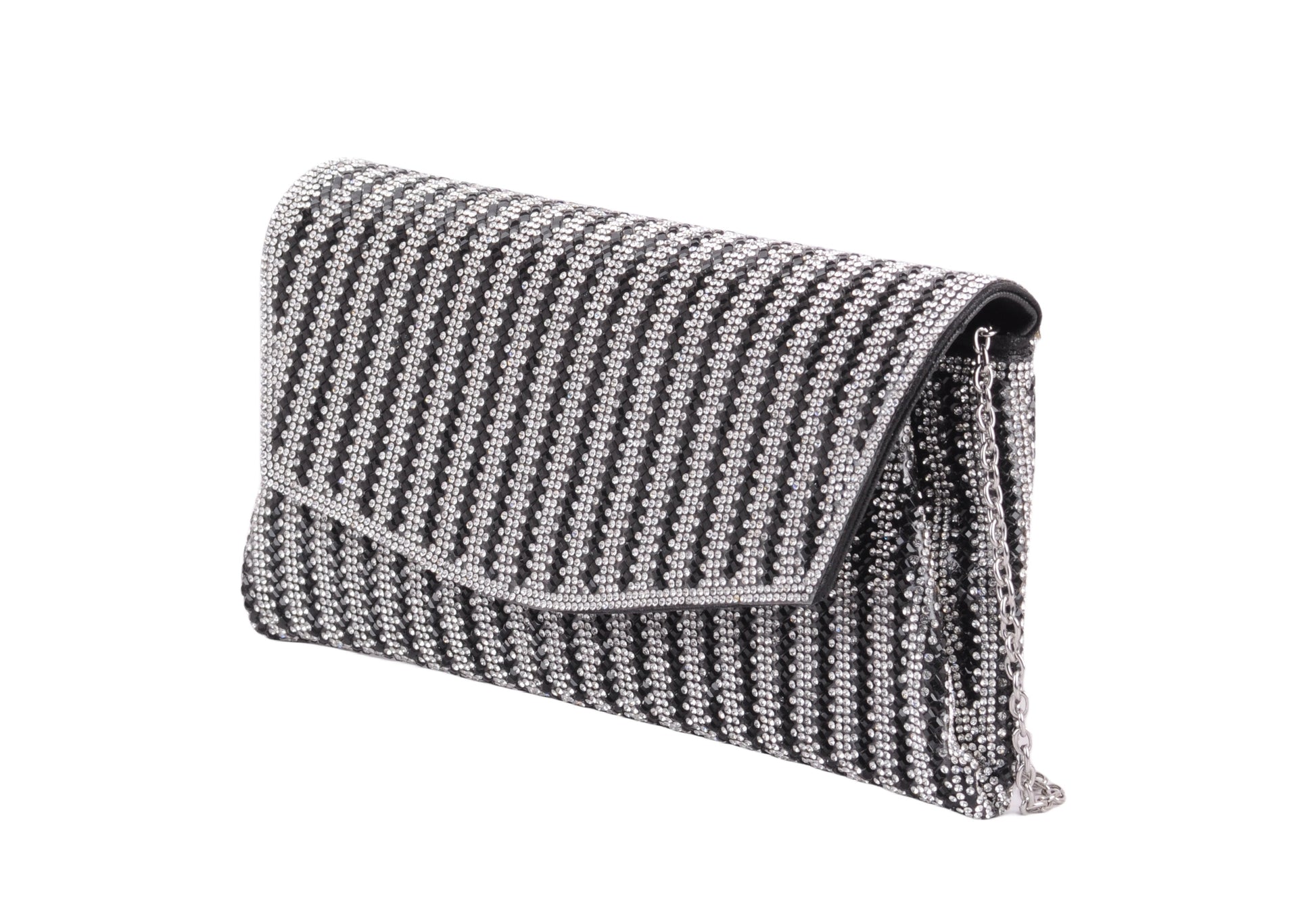 1596 - Dazzling Allure: Rhinestone Glam Envelope Clutch with Crossbody Strap - Wholesale Handbag - Most Wanted USA
