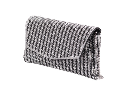 1596 - Dazzling Allure: Rhinestone Glam Envelope Clutch with Crossbody Strap - Wholesale Handbag - Most Wanted USA