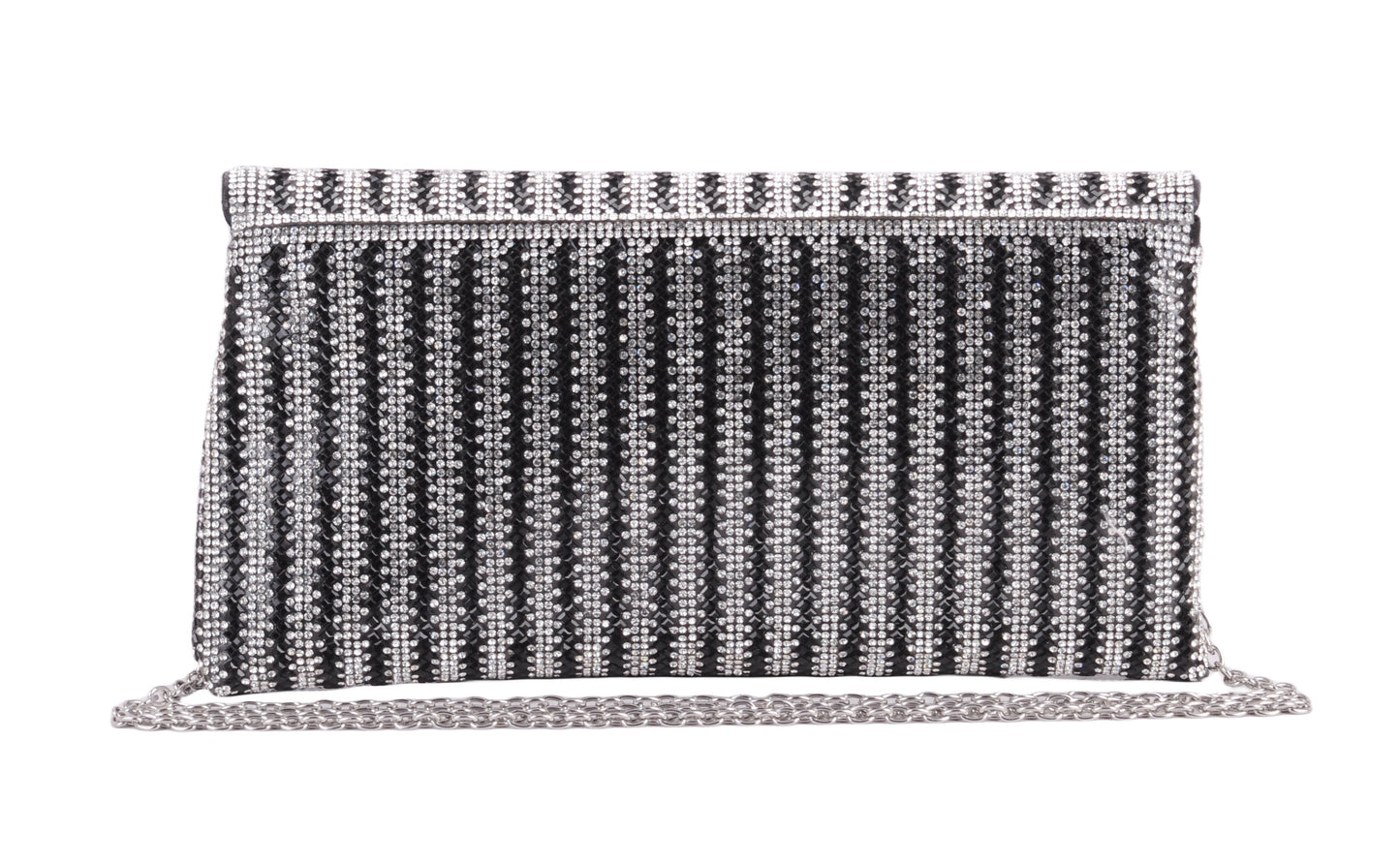 1596 - Dazzling Allure: Rhinestone Glam Envelope Clutch with Crossbody Strap - Wholesale Handbag - Most Wanted USA
