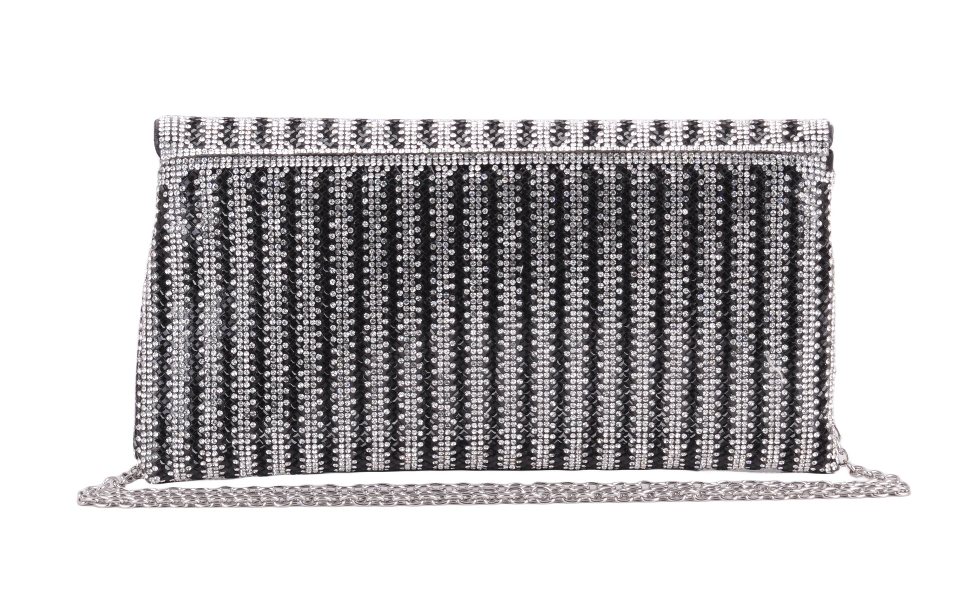 1596 - Dazzling Allure: Rhinestone Glam Envelope Clutch with Crossbody Strap - Wholesale Handbag - Most Wanted USA