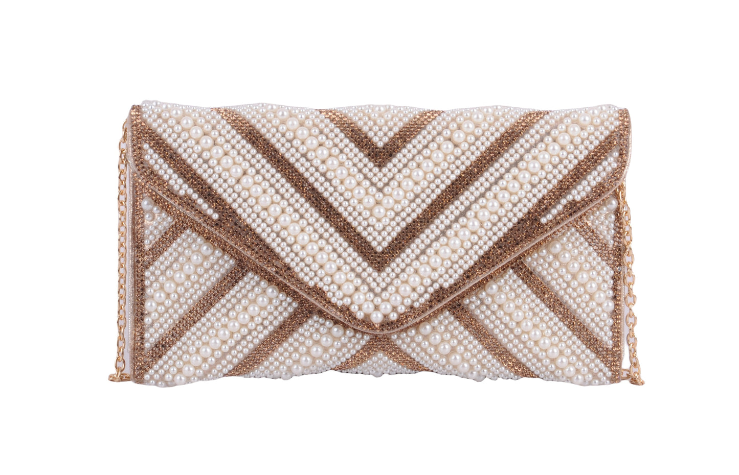 1597-GOLD - Beaded Pearl Envelope Clutch - A Timeless Fashion Accent - Wholesale Handbag - Most Wanted USA