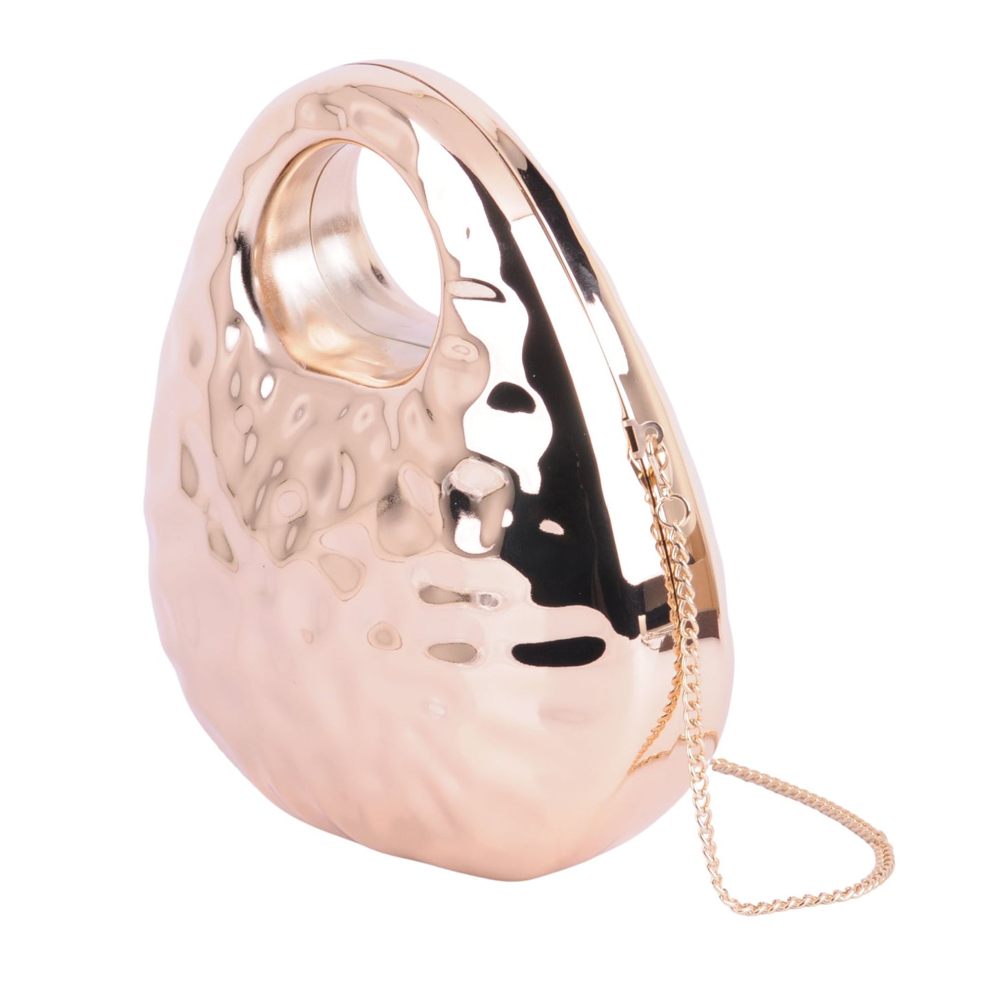 1601 - Metallic Chrome Hammered Finish Crossbody with Rounded Top Handle and Chain Strap- Wholesale Handbag - Most Wanted USA