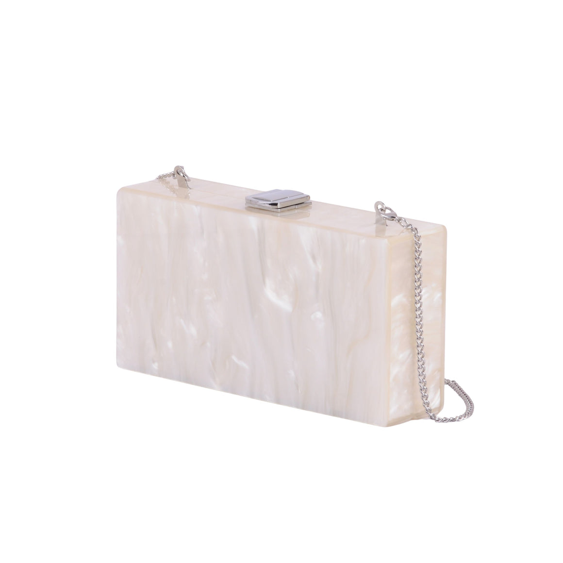 1605 - Ethereal Elegance: White Bridal Acrylic Clutch with Chain Crossbody Strap