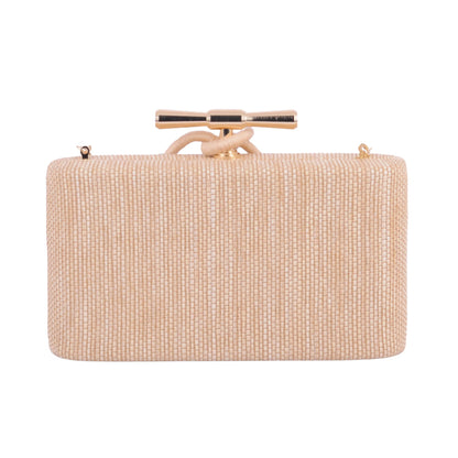 1608 - Gold Bar Hardware Raffia Clutch with Colorful Tassel and Chain Crossbody Strap - Wholesale Handbag - Most Wanted USA