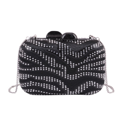 1611-BLACK - Natural Handmade Embroidery and Crystal Waves Clutch with Chain Crossbody - Wholesale Handbag - Most Wanted USA