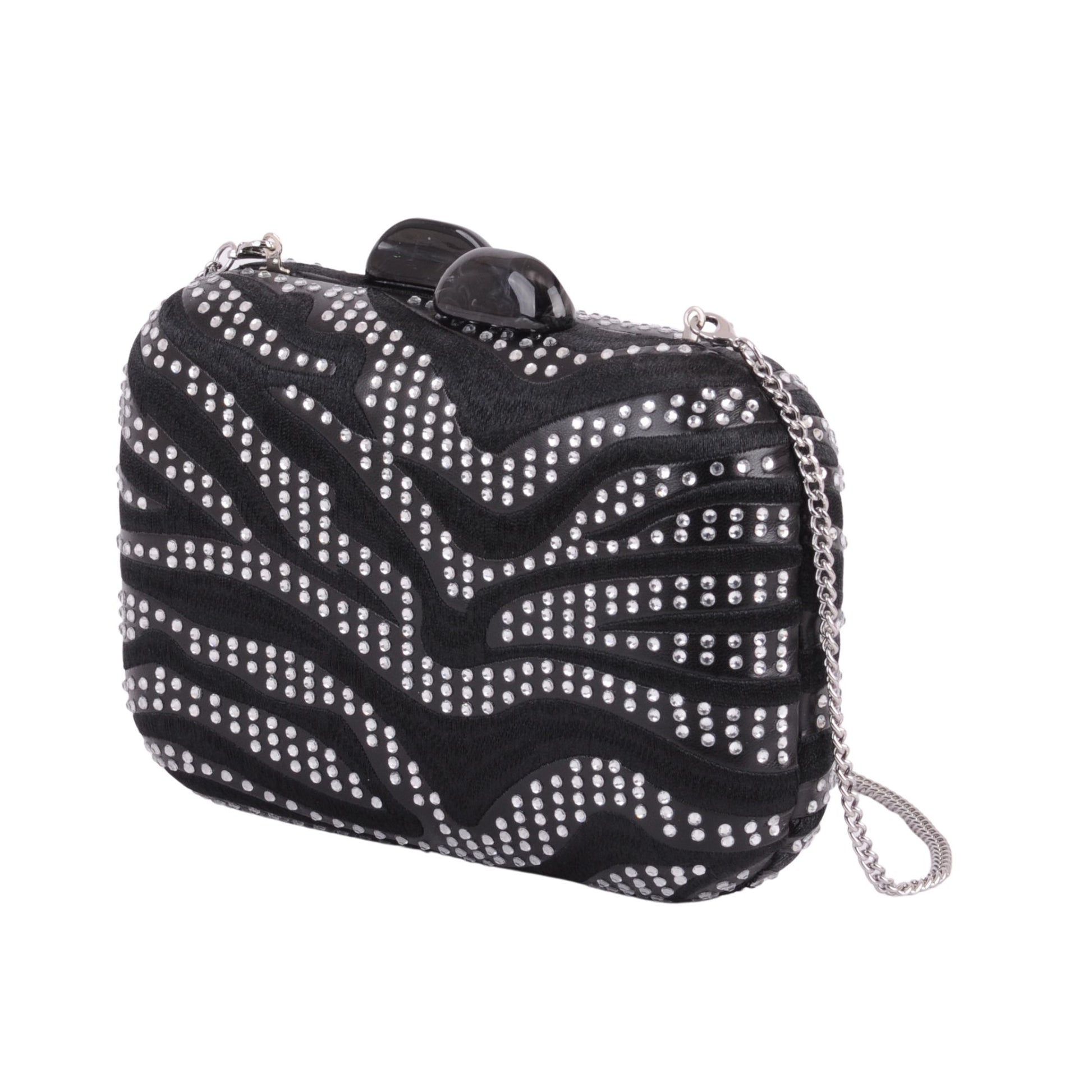1611 - Natural Handmade Embroidery and Crystal Waves Clutch with Chain Crossbody - Wholesale Handbag - Most Wanted USA