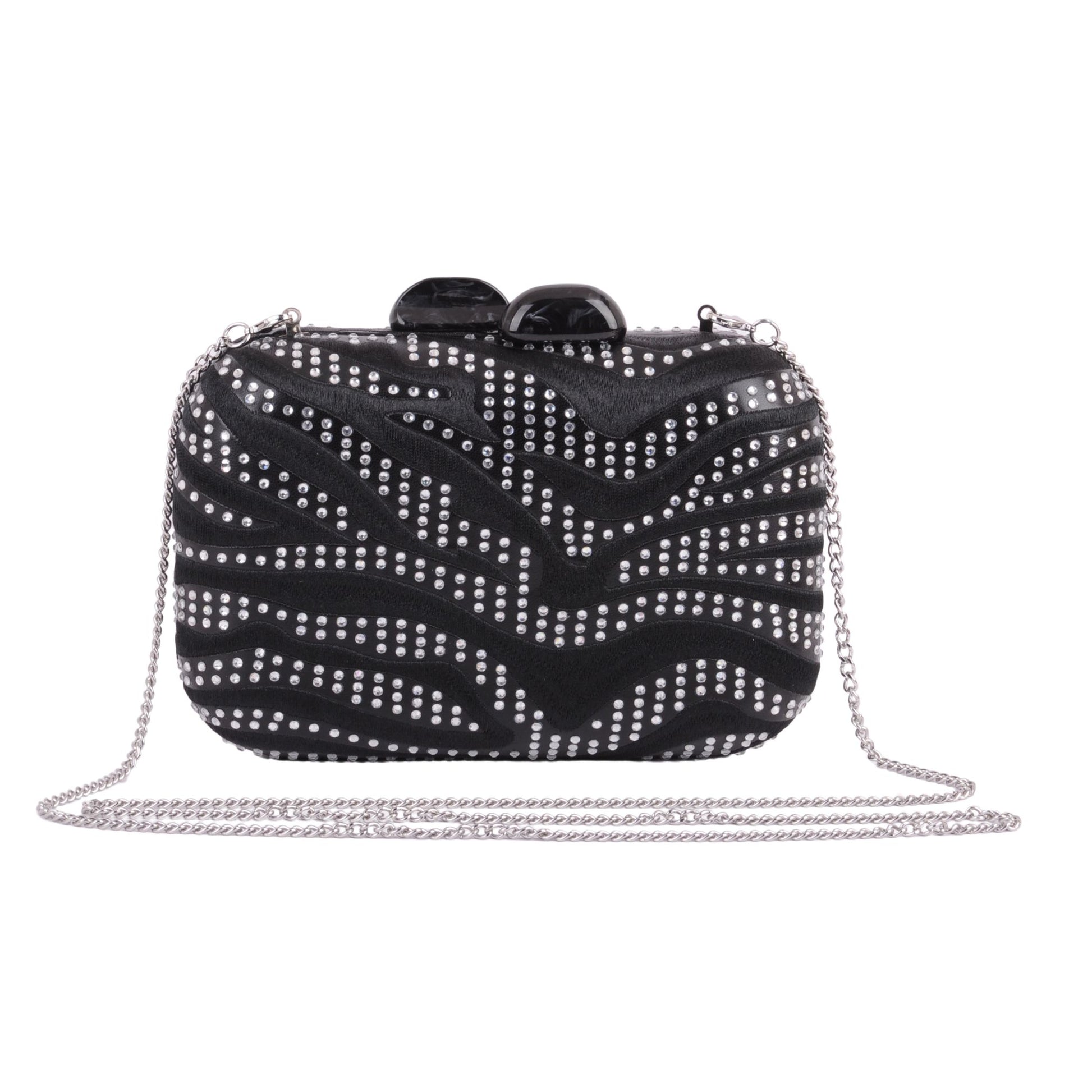 1611 - Natural Handmade Embroidery and Crystal Waves Clutch with Chain Crossbody - Wholesale Handbag - Most Wanted USA