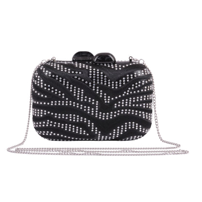 1611 - Natural Handmade Embroidery and Crystal Waves Clutch with Chain Crossbody - Wholesale Handbag - Most Wanted USA