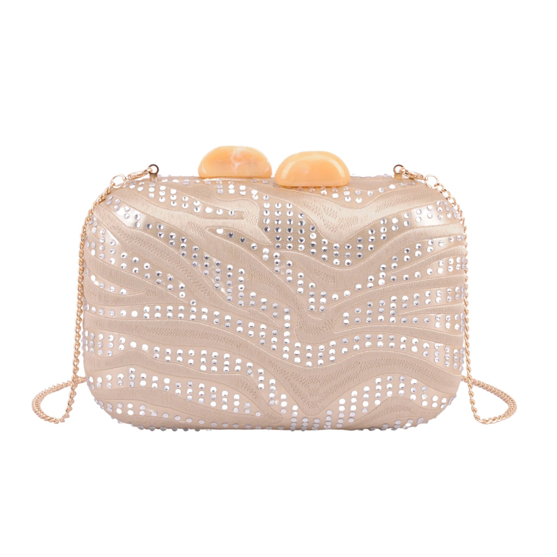 1611-PEARL - Natural Handmade Embroidery and Crystal Waves Clutch with Chain Crossbody - Wholesale Handbag - Most Wanted USA