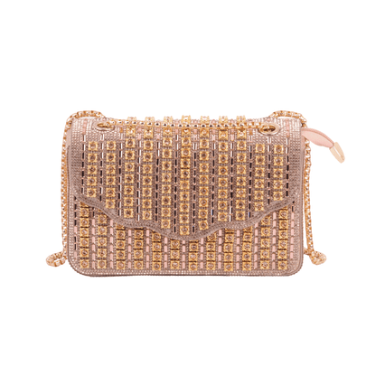 1613-CHAMPAGNE 1613 - Timeless Sparkle: Classic Rhinestone Crossbody Elegance - Wholesale Handbag - Most Wanted USA