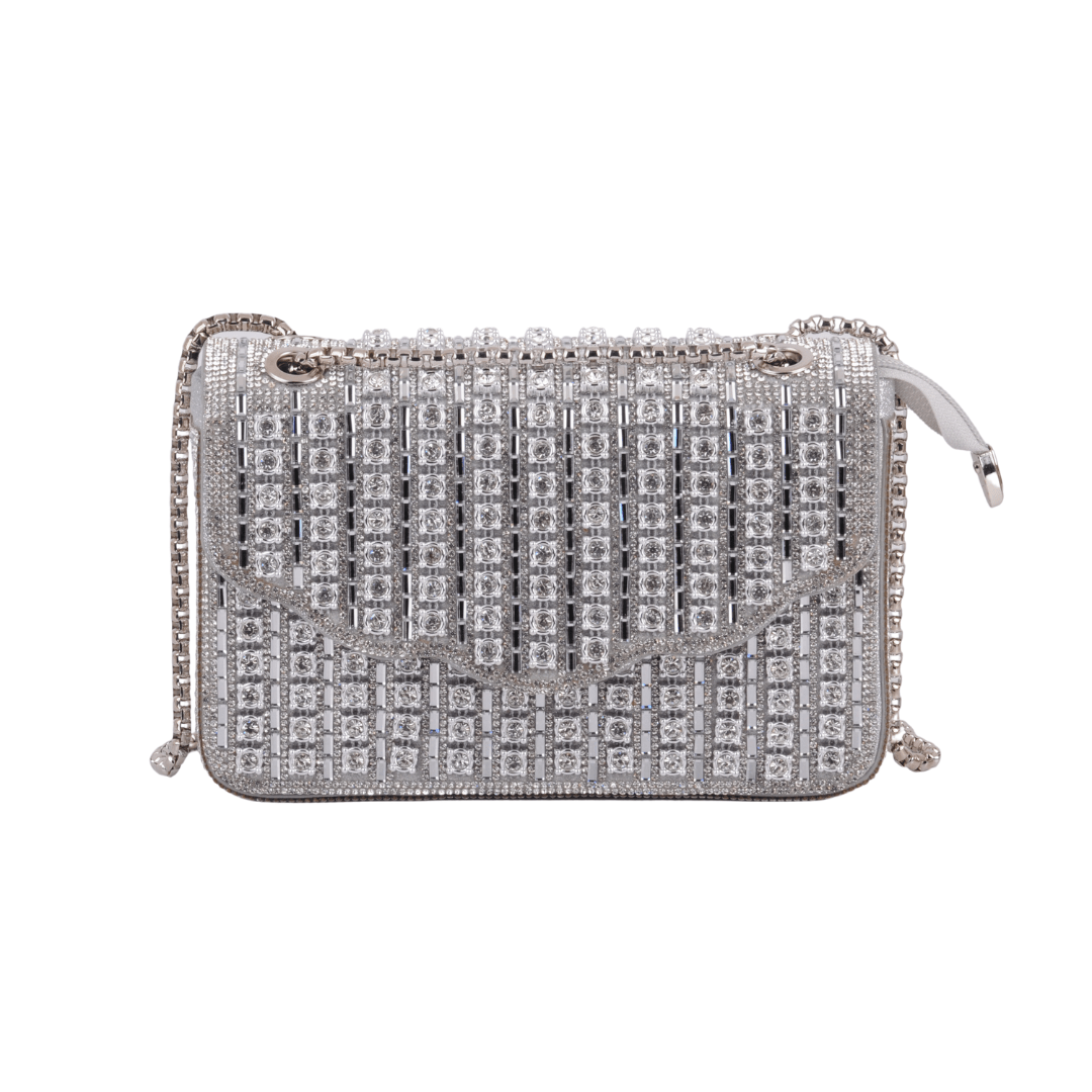 1613-SILVER 1613 - Timeless Sparkle: Classic Rhinestone Crossbody Elegance - Wholesale Handbag - Most Wanted USA