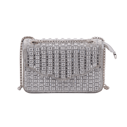 1613-SILVER 1613 - Timeless Sparkle: Classic Rhinestone Crossbody Elegance - Wholesale Handbag - Most Wanted USA