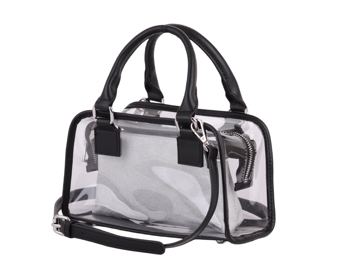 1621 - Crystal Clarity: Clear Zippered Satchel Crossbody with Glam Pouch