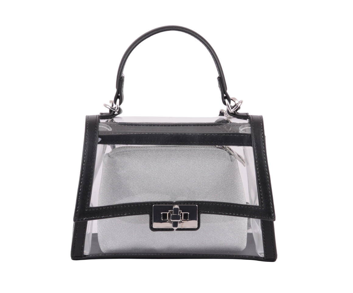 1622-SILVER 1622 - Modern Radiance: Clear Satchel Crossbody with Glam Pouch - Wholesale Handbag - Most Wanted USA