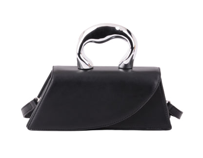 1628-BLACK 1628 - Modern Edge: Asymmetrical Crossbody with Statement Chrome Handle - Wholesale Handbag - Most Wanted USA