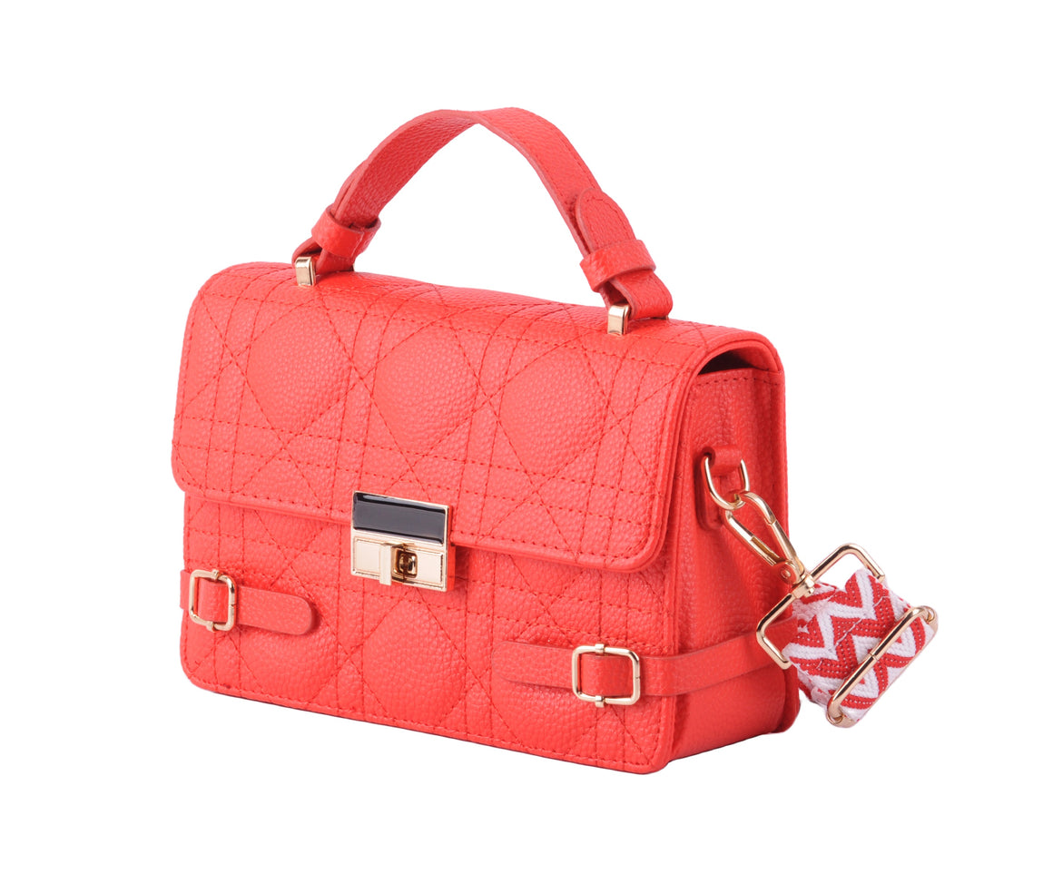 1637 - Quilted Satchel with Metallic Gold Closure