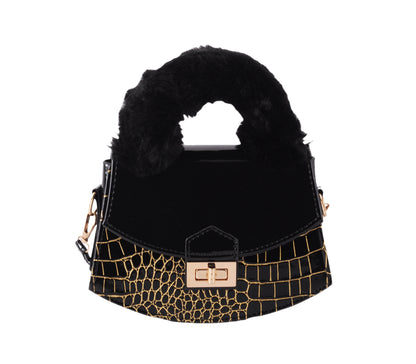 Furry Top Handle Crocodile Print Everyday Bag