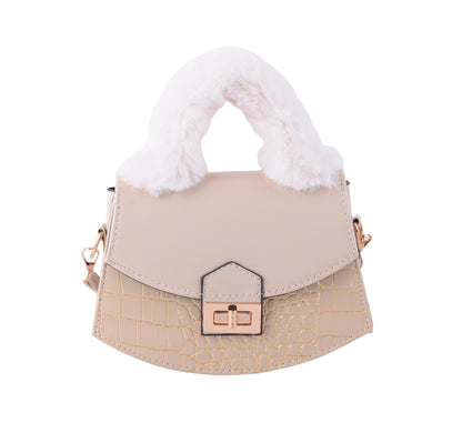 Furry Top Handle Crocodile Print Everyday Bag