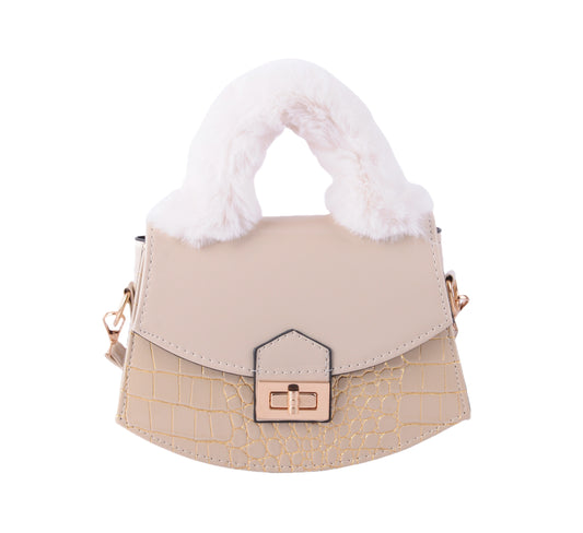 Furry Top Handle Crocodile Print Everyday Bag
