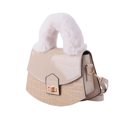 Furry Top Handle Crocodile Print Everyday Bag
