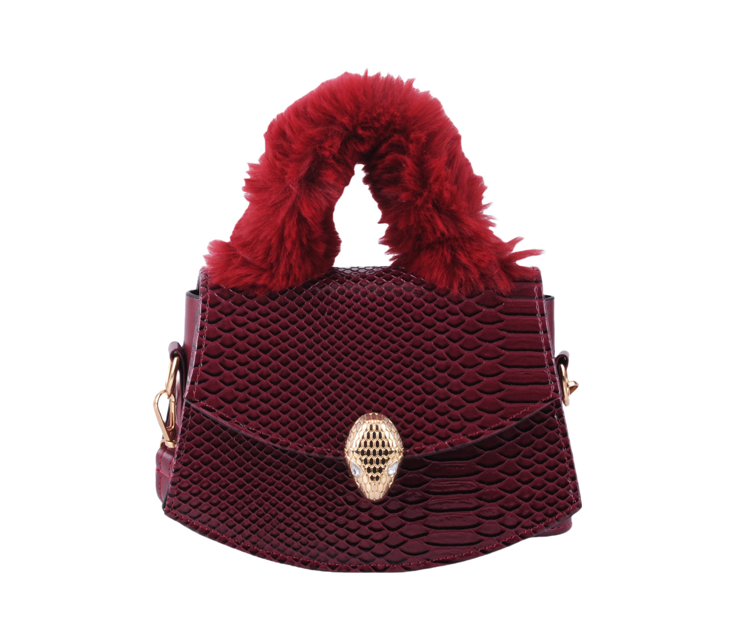 Furry Top Handle Snakeskin Satchel