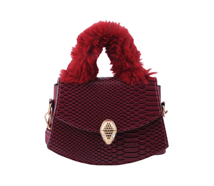 Furry Top Handle Snakeskin Satchel