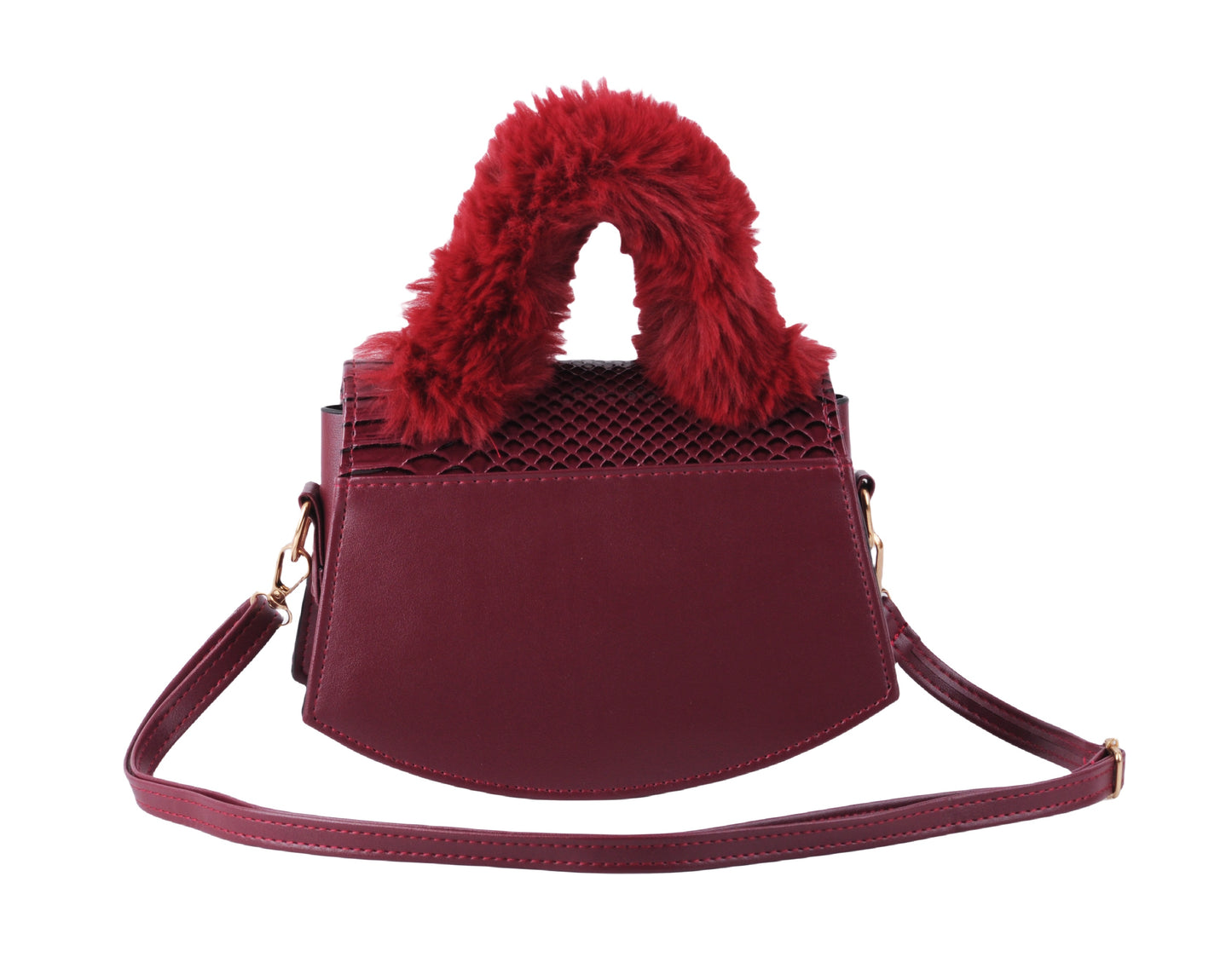 Furry Top Handle Snakeskin Satchel