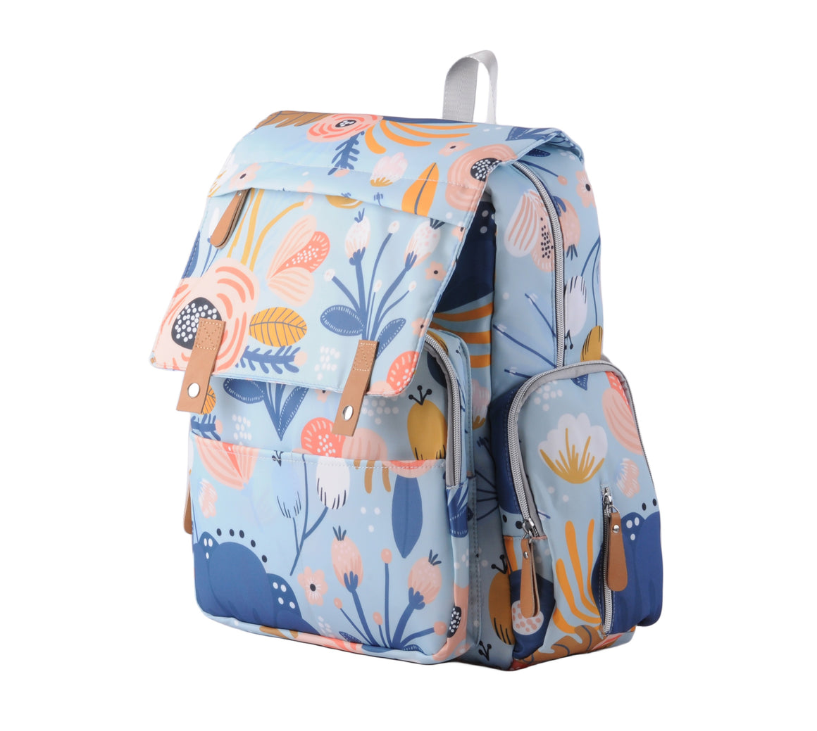 1661-BLUE-FLOWER 1661 - Large Mommy Backpack - Wholesale Handbag - Most Wanted USA