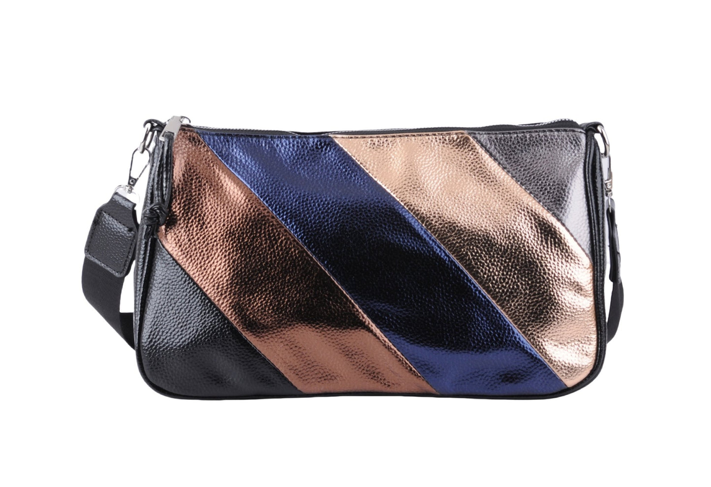 1666 - Large Metallic Striped Crossbody Bag