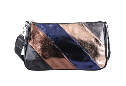 Large Metallic Diagonally Striped Crossbody Bag