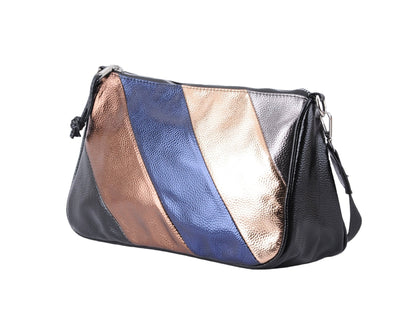 Large Metallic Diagonally Striped Crossbody Bag
