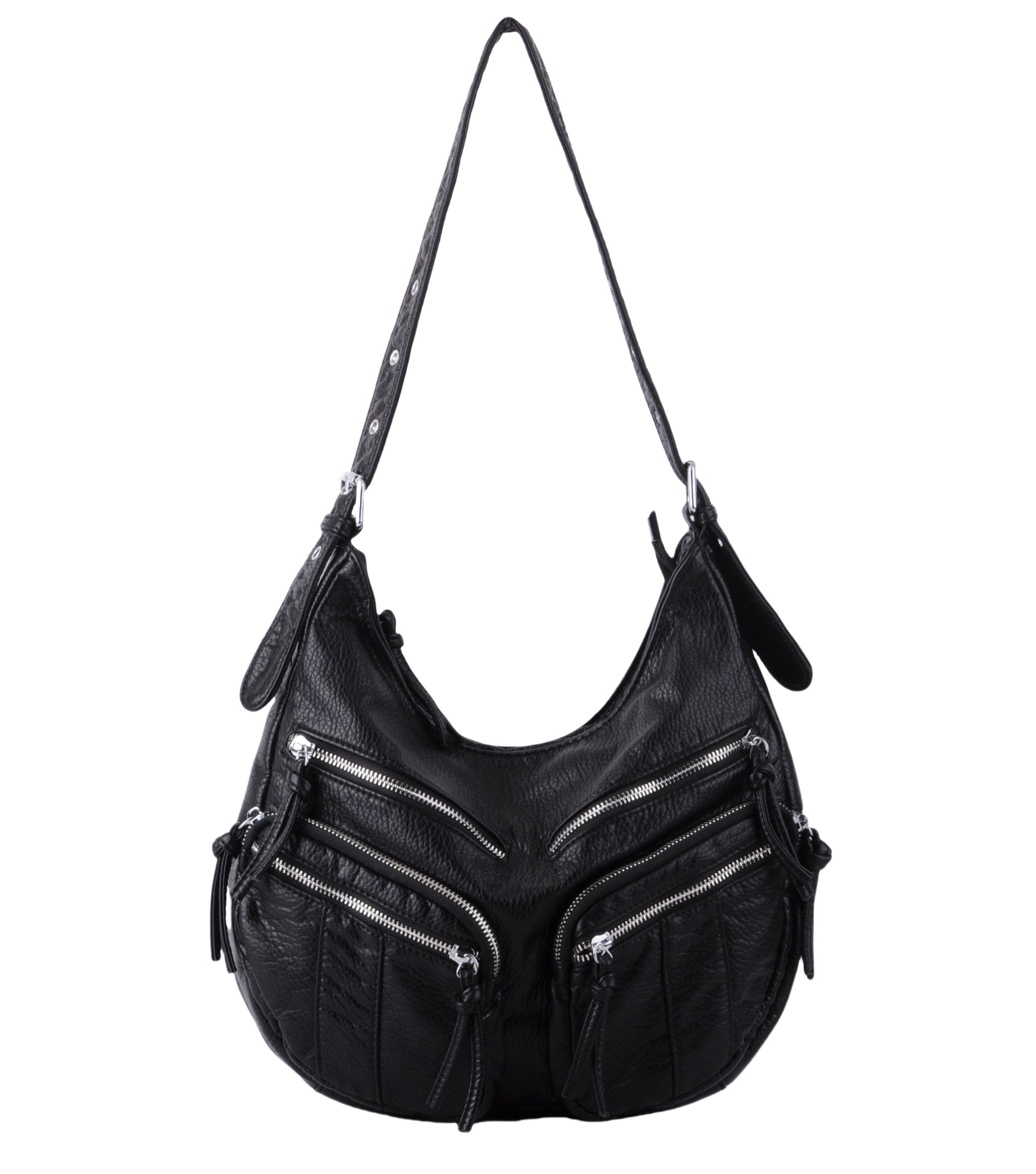 1690-BLACK 1690 - Slouchy Distressed Shoulder Bag - Wholesale Handbag - Most Wanted USA
