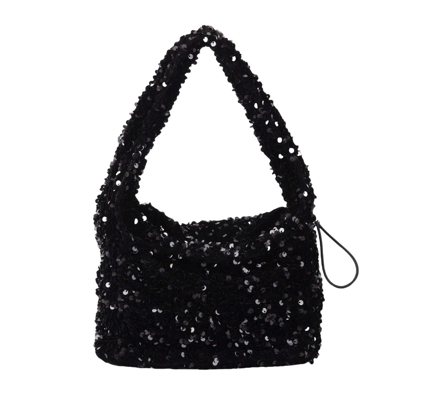 1692-BLACK 1692 - Fuzzy Sequin Scrunchie Strap Bag - Wholesale Handbag - Most Wanted USA