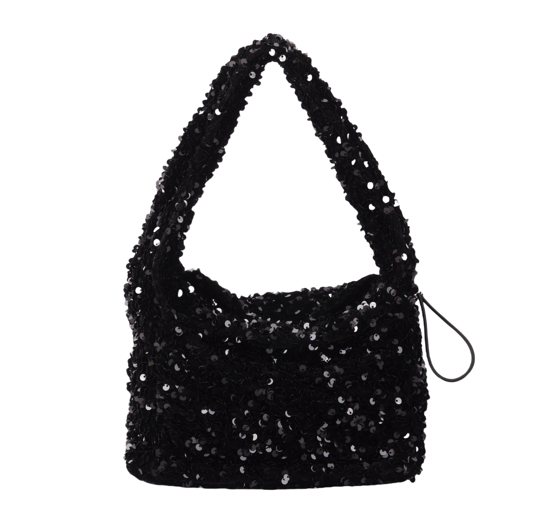 1692-BLACK 1692 - Fuzzy Sequin Scrunchie Strap Bag - Wholesale Handbag - Most Wanted USA