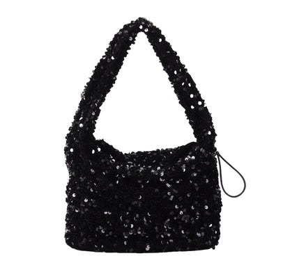 1692-BLACK 1692 - Fuzzy Sequin Scrunchie Strap Bag - Wholesale Handbag - Most Wanted USA