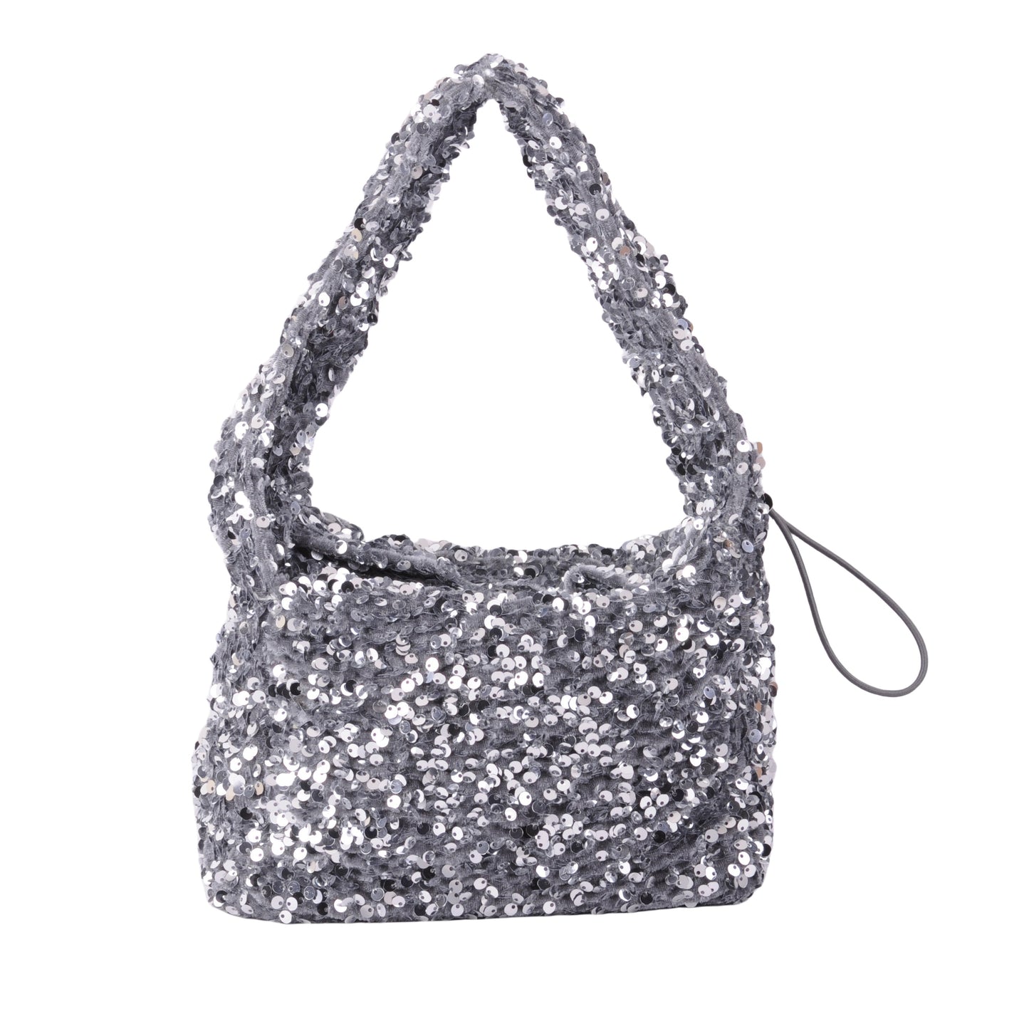 1692-SILVER 1692 - Fuzzy Sequin Scrunchie Strap Bag - Wholesale Handbag - Most Wanted USA