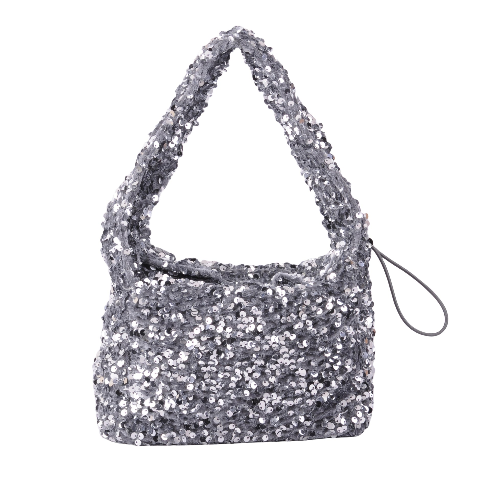 1692-SILVER 1692 - Fuzzy Sequin Scrunchie Strap Bag - Wholesale Handbag - Most Wanted USA