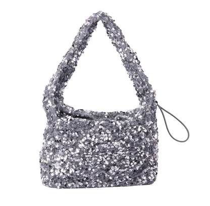 1692-SILVER 1692 - Fuzzy Sequin Scrunchie Strap Bag - Wholesale Handbag - Most Wanted USA