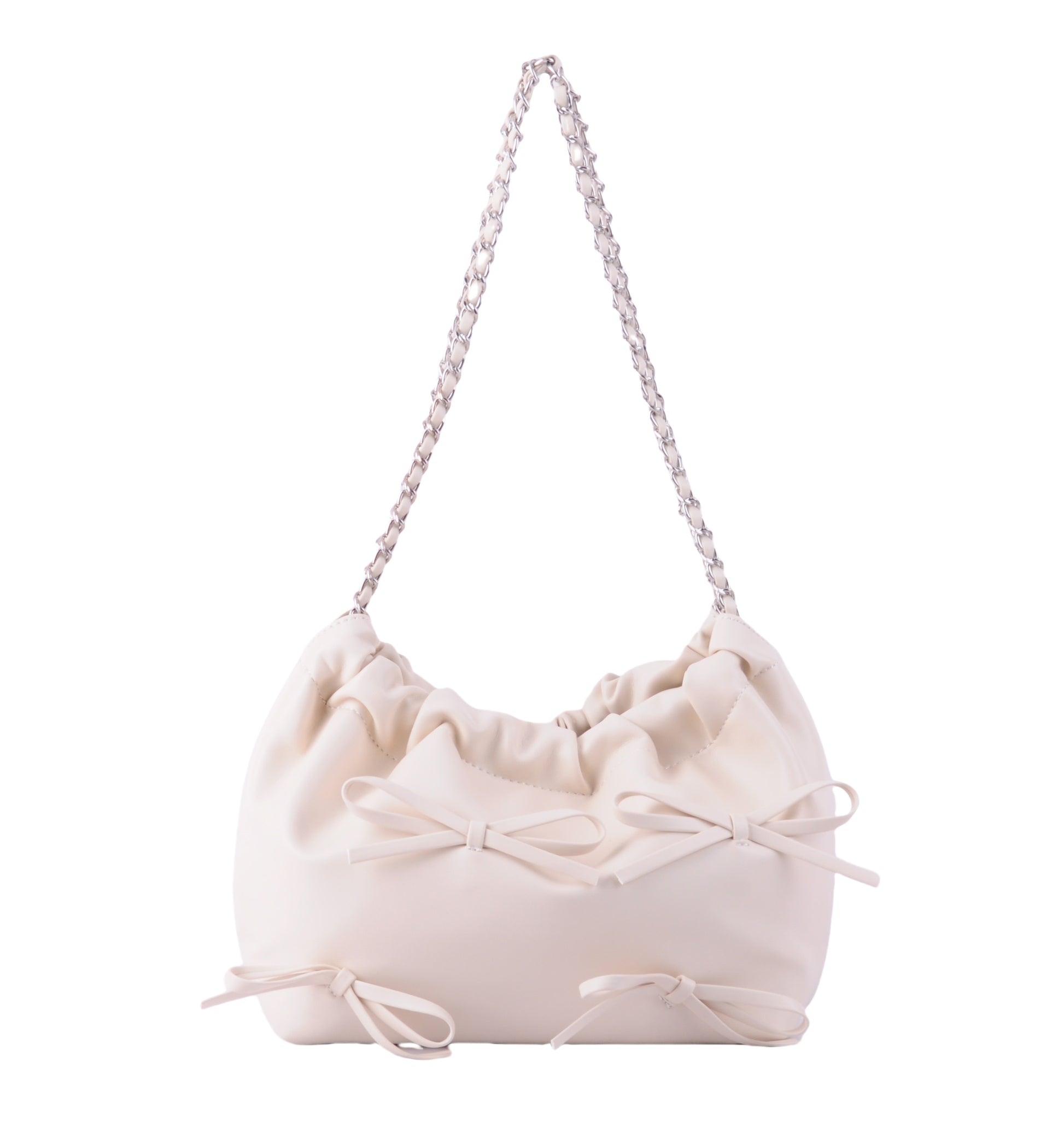 1694-BEIGE 1694 - Rounded Crossbody with Chain Strap and Mini Bows Most Wanted USA