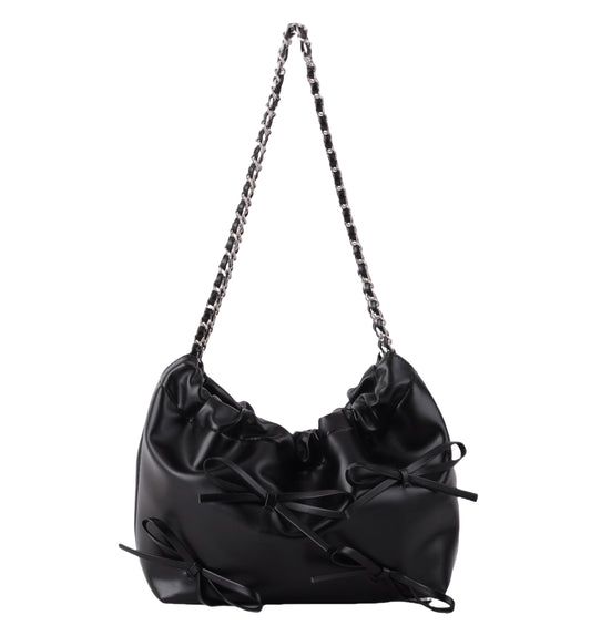 1694-BLACK 1694 - Rounded Crossbody with Chain Strap and Mini Bows Most Wanted USA