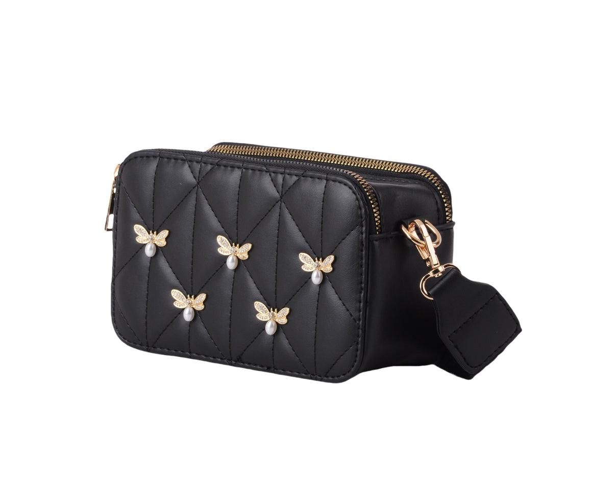 1719 - Camera Bag with Bumble Bee Charms and Web Strap