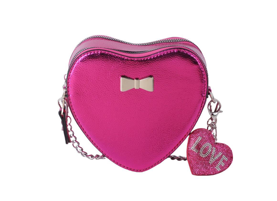 1720 - Metallic Heart Shaped Crossbody with Bow Hardware and Hang-off