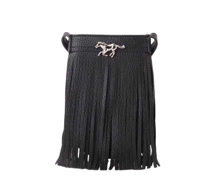 Vegan Leather Fringe North-South Bag with Horse Hardware