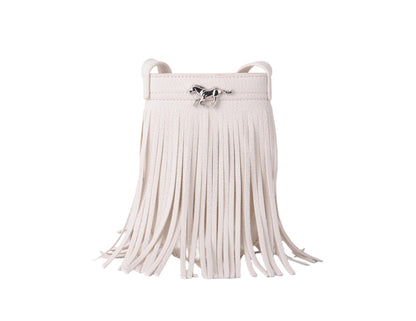 Vegan Leather Fringe North-South Bag with Horse Hardware