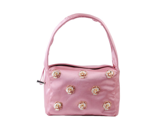 Flower Charm Satin Scrunch Bag