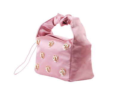 Flower Charm Satin Scrunch Bag