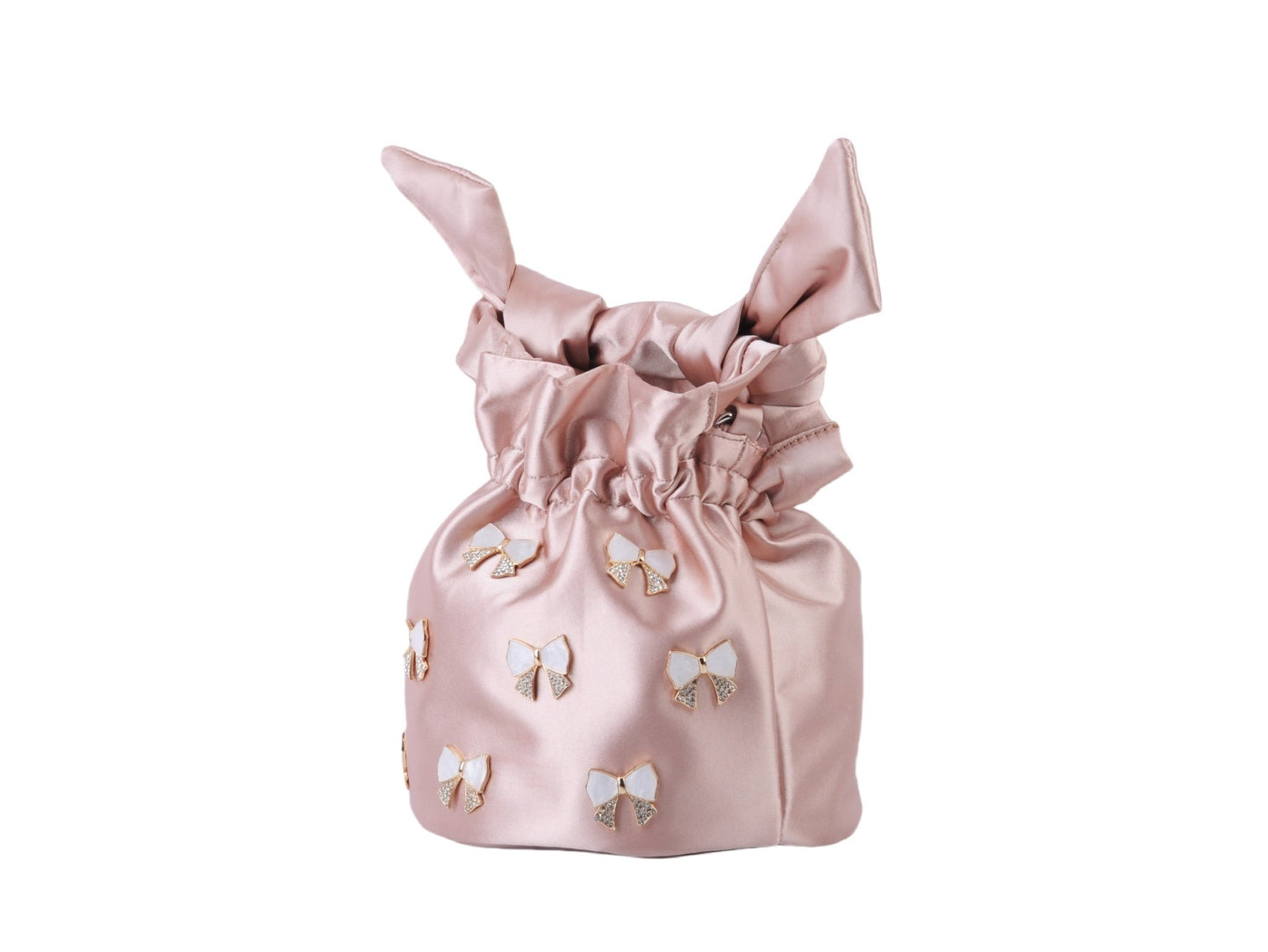 Scrunchy Satin Baby Pink Bow Charm Bag